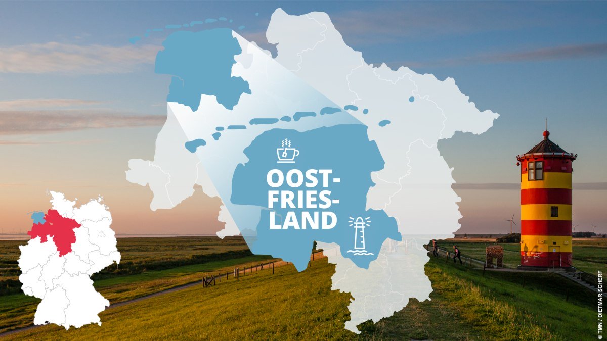 kaart van oostfriesland met bezienswaardigheden