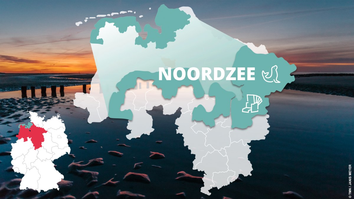 kaart van het vakantiegebied noordzee met bezienswaardigheden