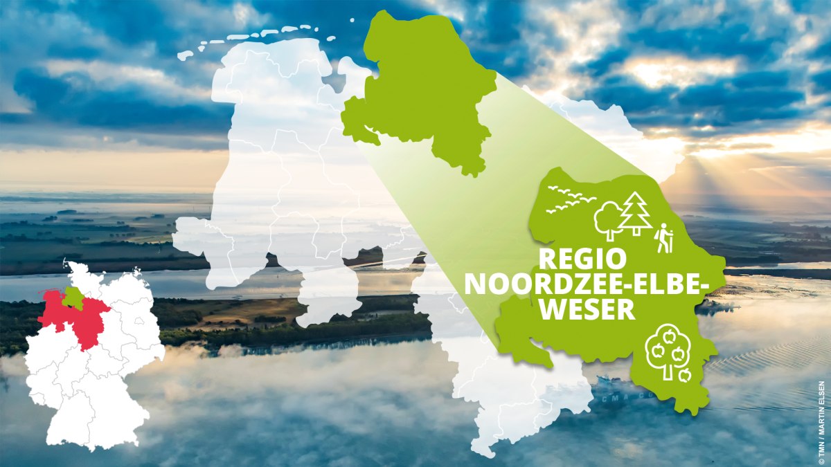 kaart van regio noordzee-elbe-weser met bezienswaardigheden