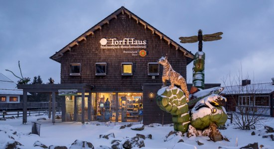 Zicht op de ingang van het bezoekerscentrum van het Nationaal Park Torhaus Harz, © TourismusMarketing Niedersachsen GmbH/Andreas Burmann
