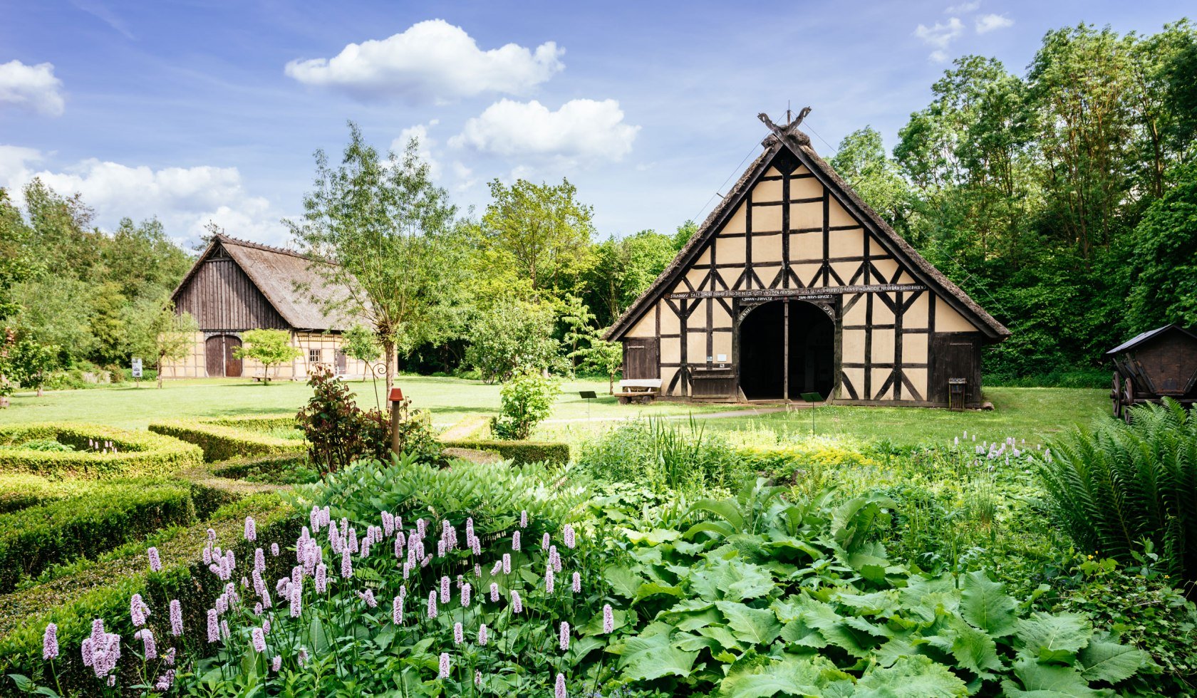 Twee vakwerkhoven in het openluchtmuseum in Lübeln NL, © TourismusMarketing Niedersachsen GmbH / Markus Tiemann