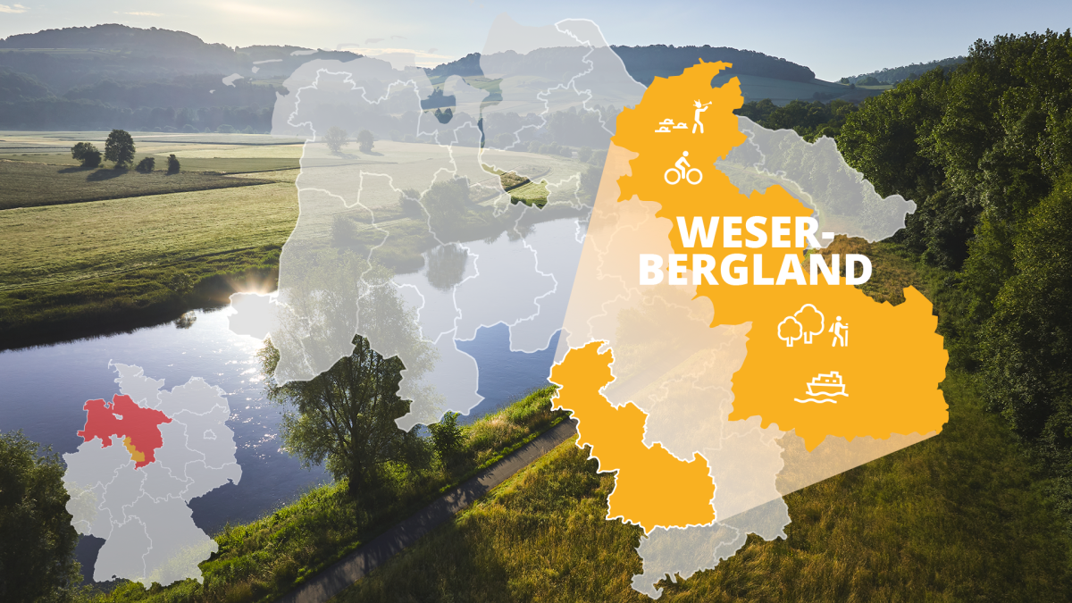 kaart van weserbergland met bezienswaardigheden, © TMN / Alexander Kassner kaart van weserbergland met bezienswaardigheden, © TMN / Alexander Kassner